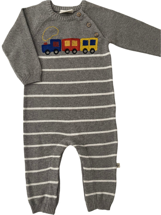 Train Appliqué Sweater Knit Baby Jumpsuit